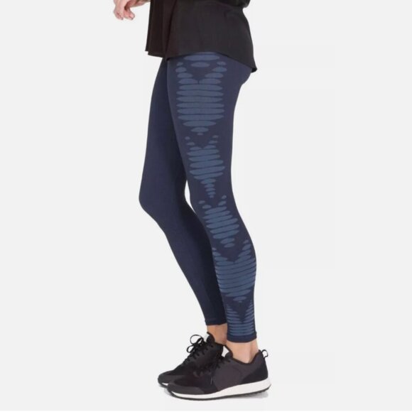 SPANX Seamless Aztec Stripe Leggings Womens Size Large Navy Blue Compression - Picture 1 of 8
